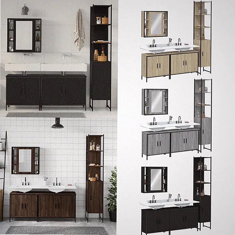 4-tlg. Badmöbel-Set Spiegelschrank Waschbeckenunterschrank Badezimmerschrank