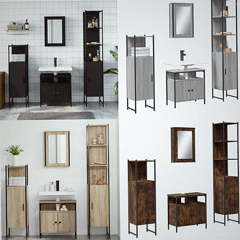 4-tlg. Badmöbel-Set Waschbeckenunterschrank Spiegelschrank Badezimmerschrank