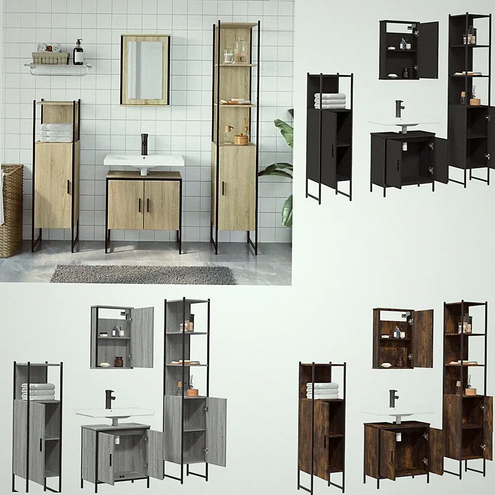 4-tlg. Badmöbel-Set Waschbeckenunterschrank Spiegelschrank Badezimmerschrank
