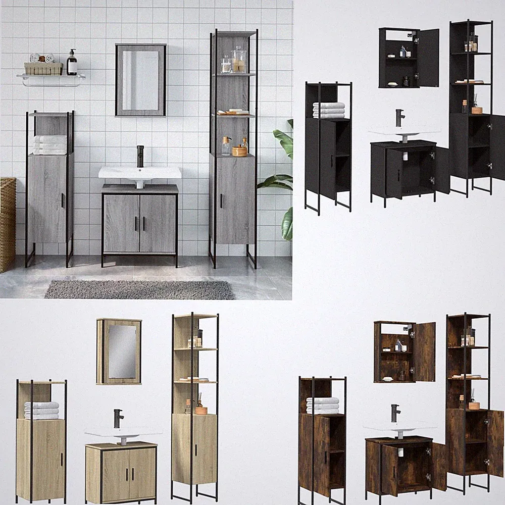 4-tlg. Badmöbel-Set Waschbeckenunterschrank Spiegelschrank Badezimmerschrank GR