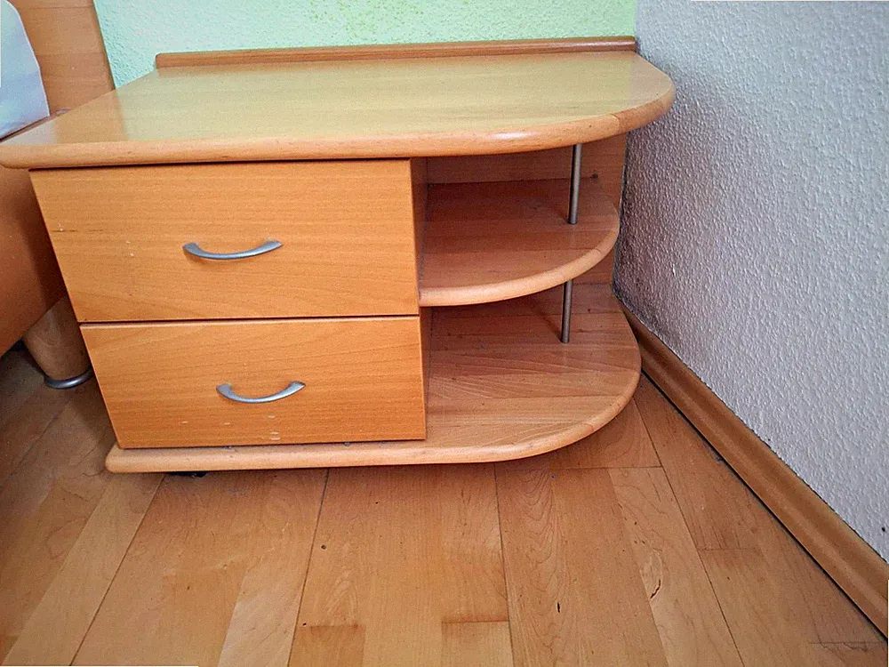 4-tlg. Schlafzimmermöbel-Set Holzoptik hell Beige: Bett, Schrank Spiegel, NT