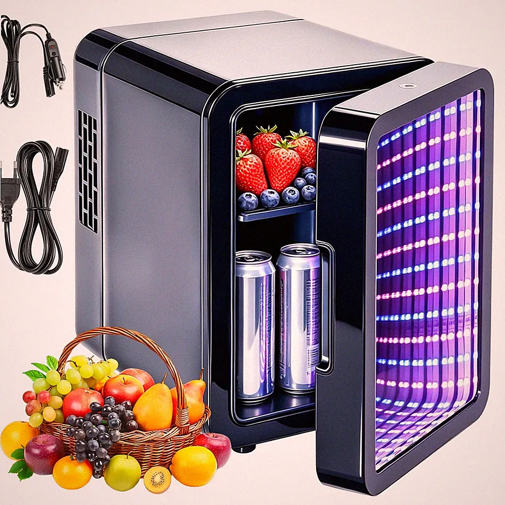 4L Mini Kühlschrank Kleiner Kühlschrank Mini Fridge LED-Spiegel Leise Elektrisch