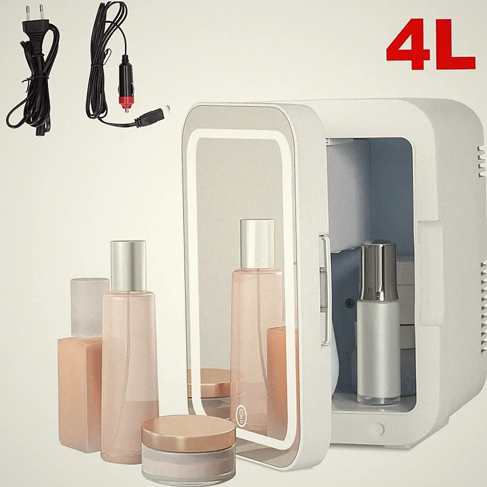 4L Mini Kühlschrank Warmhaltebox Kühlbox 12V 240V mit LED-Lichtspiegel Camping~