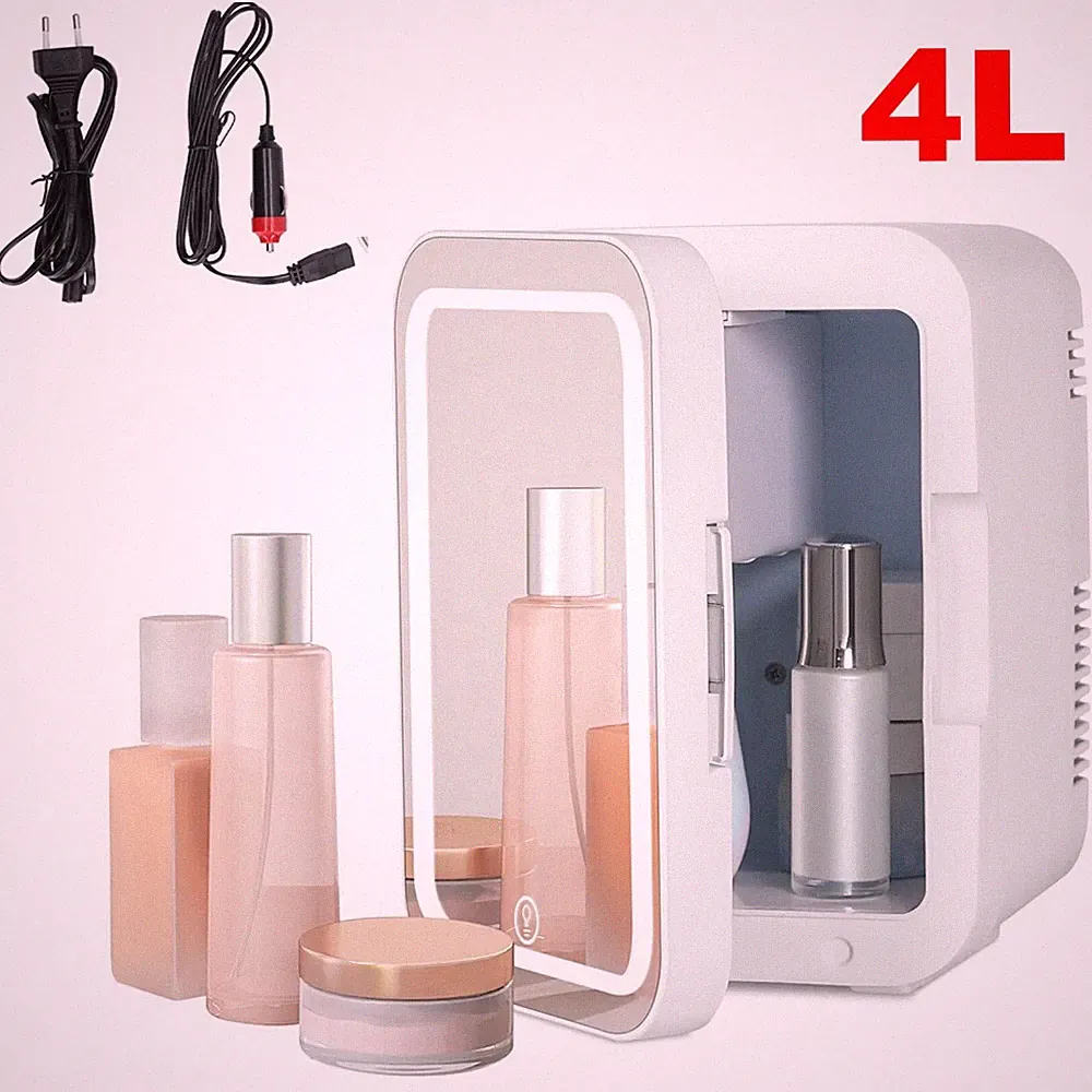 4L Mini Kühlschrank Warmhaltebox Kühlbox 12V 240V mit LED-Lichtspiegel Camping
