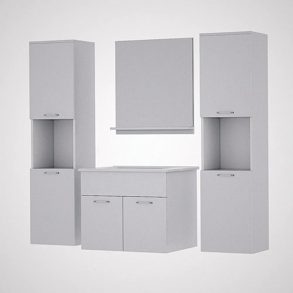 4tgl Badmöbel Set Waschbecken Hochglanz Weiß mit spiegel 2Hochschrank Badschrank