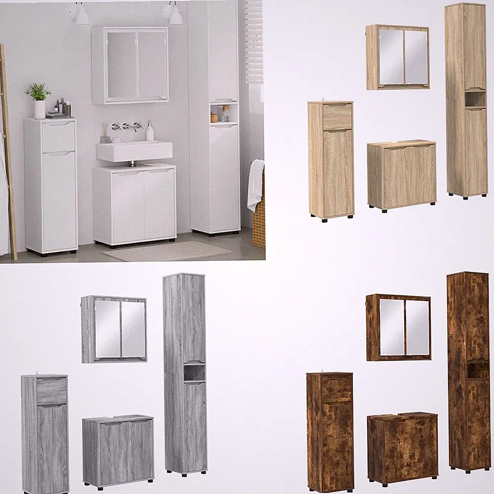 4x Badezimmermöbel-Set mit Regal Waschbecken-Schränke Spiegelschrank Badschrank