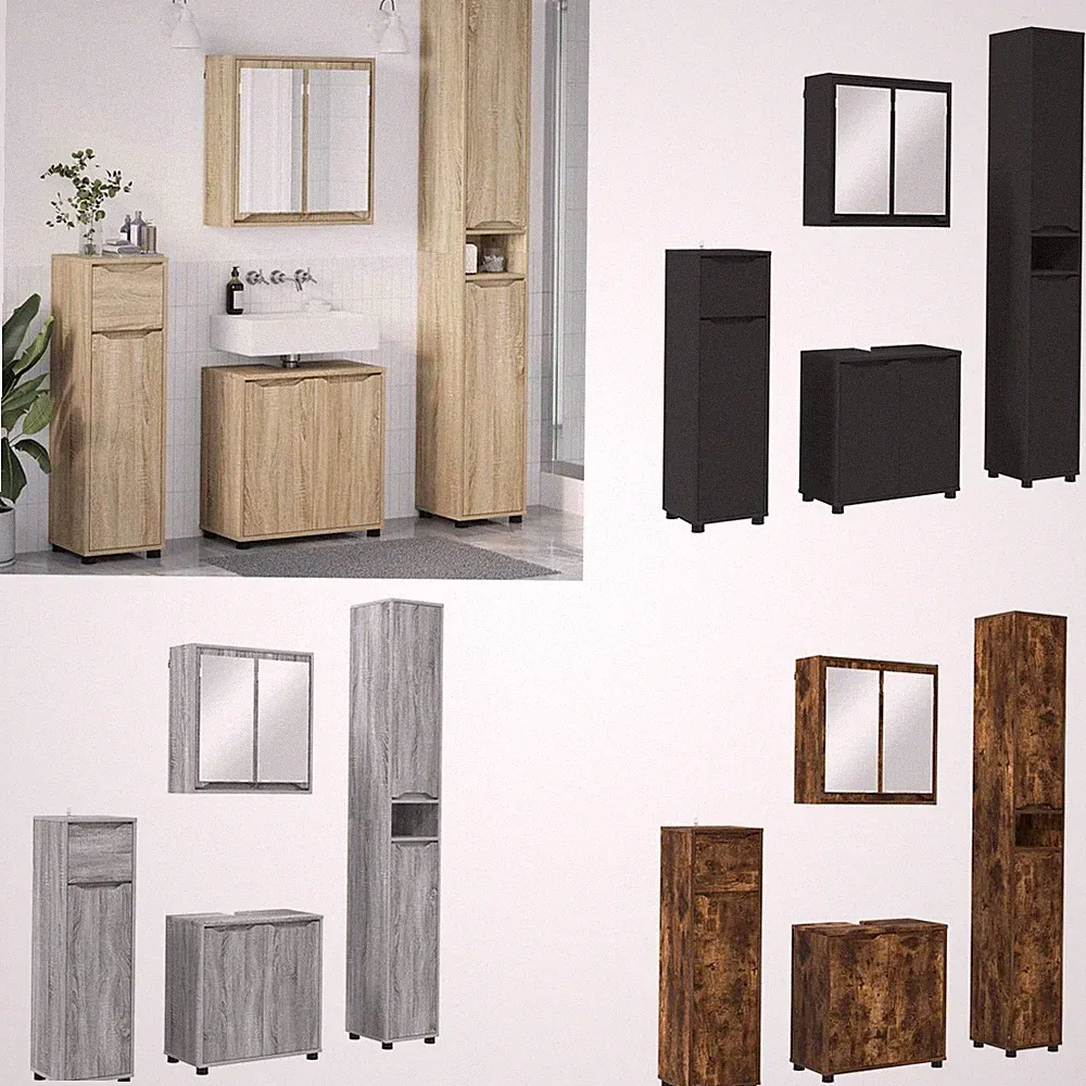 4x Badezimmermöbel-Set mit Regal Waschbecken-Schränke Spiegelschrank Badschrank