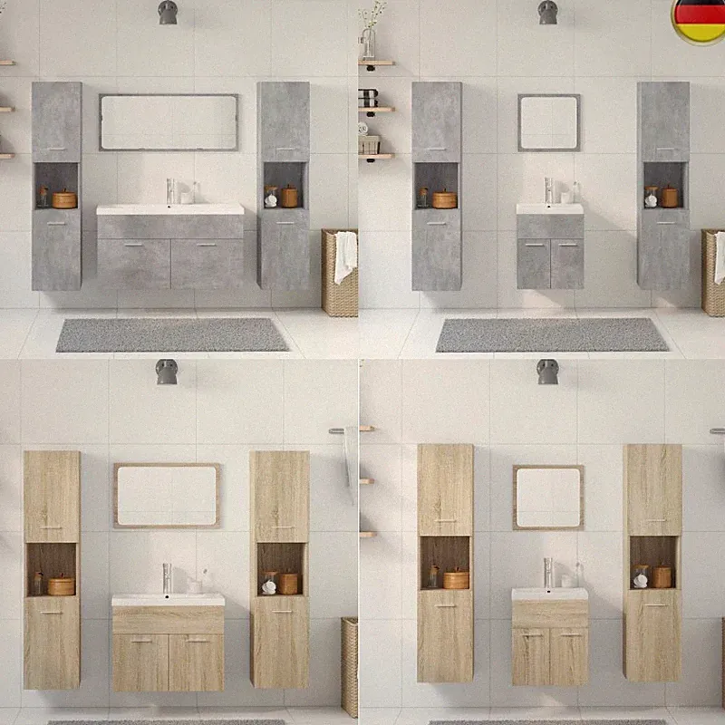5-tlg. Badmöbel-Set Waschbeckenunterschrank Hängeschrank Spiegel Waschbecken