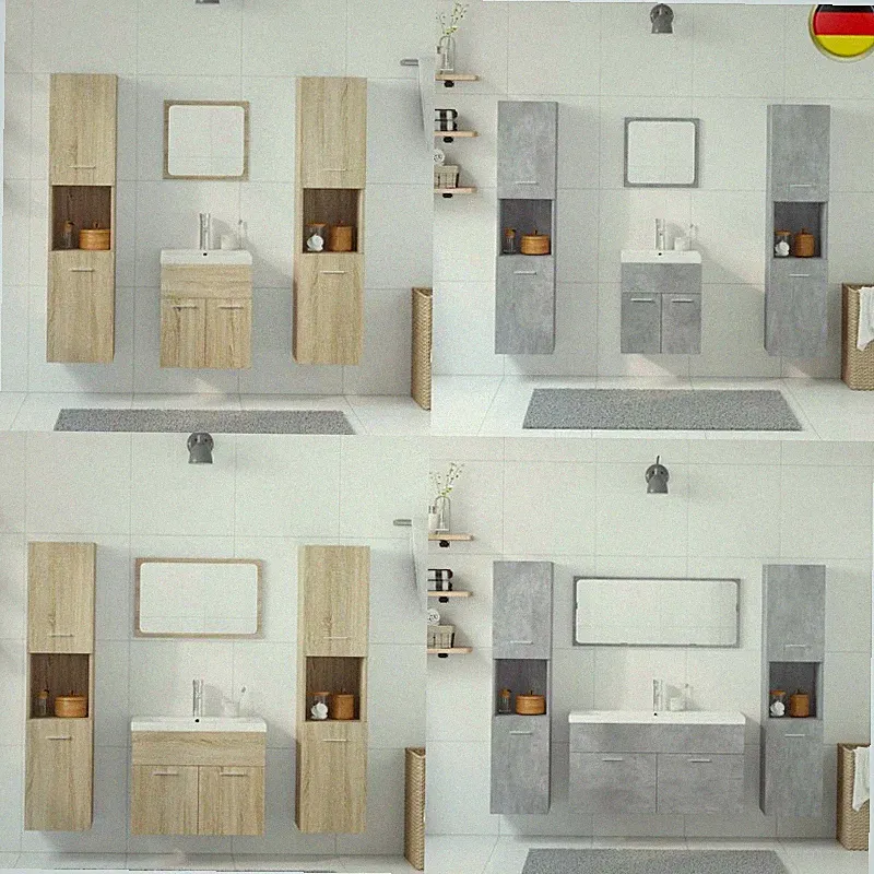 5-tlg. Badmöbel-Set Waschbeckenunterschrank Hängeschrank Spiegel Waschbecken