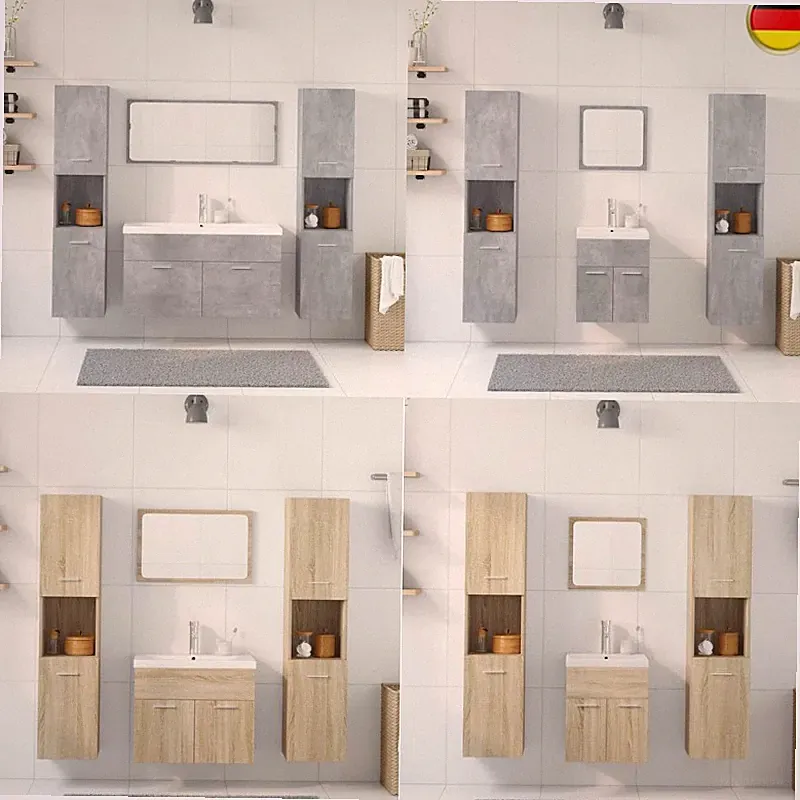 5-tlg. Badmöbel-Set Waschbeckenunterschrank Hängeschrank Spiegel Waschbecken