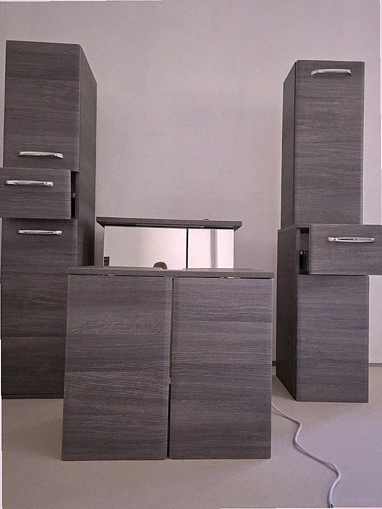5-tlg. Pelipal Badmöbel Set Graphit Struktur Mit Spiegelschrank + Licht