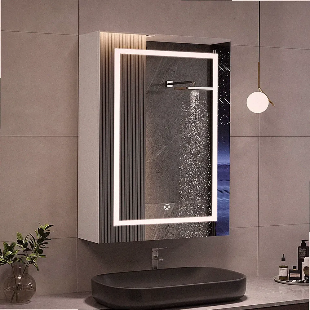 50x70cm LED Spiegelschrank Badezimmerspiegel mit Beleuchtung Spiegeltüren Möbel