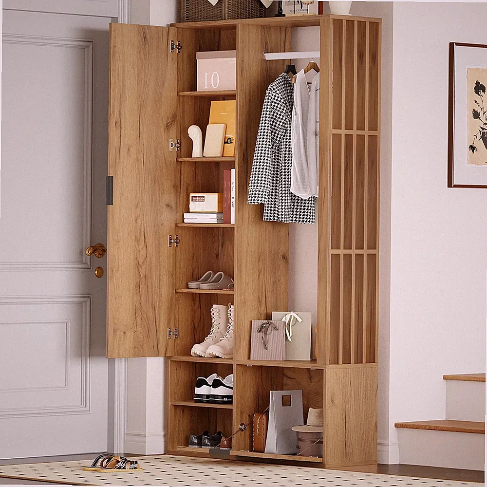 6-in 1 Garderoben-Set Flurschrank mit Spiegel Wäscheständer Flurgarderobe Holz