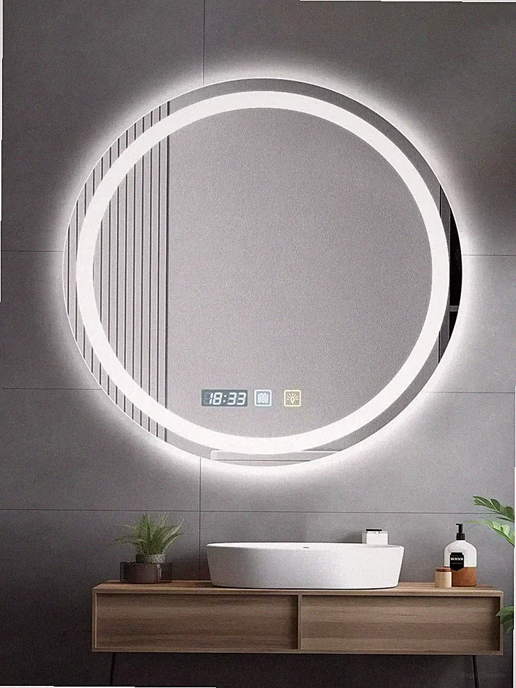 60 x 60 cm 3 LED Badspiegel Demister Defog Touch Zeitanzeige Wandspiegel