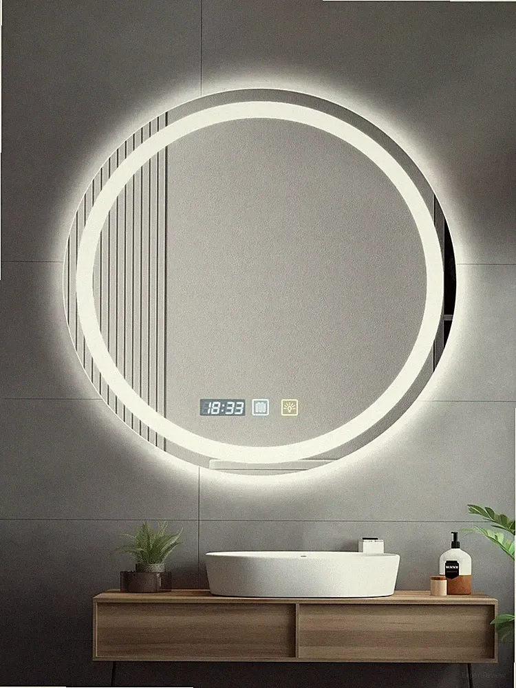 60 x 60 cm LED Badspiegel | Demister Defog Touch Zeitanzeige Wandspiegel