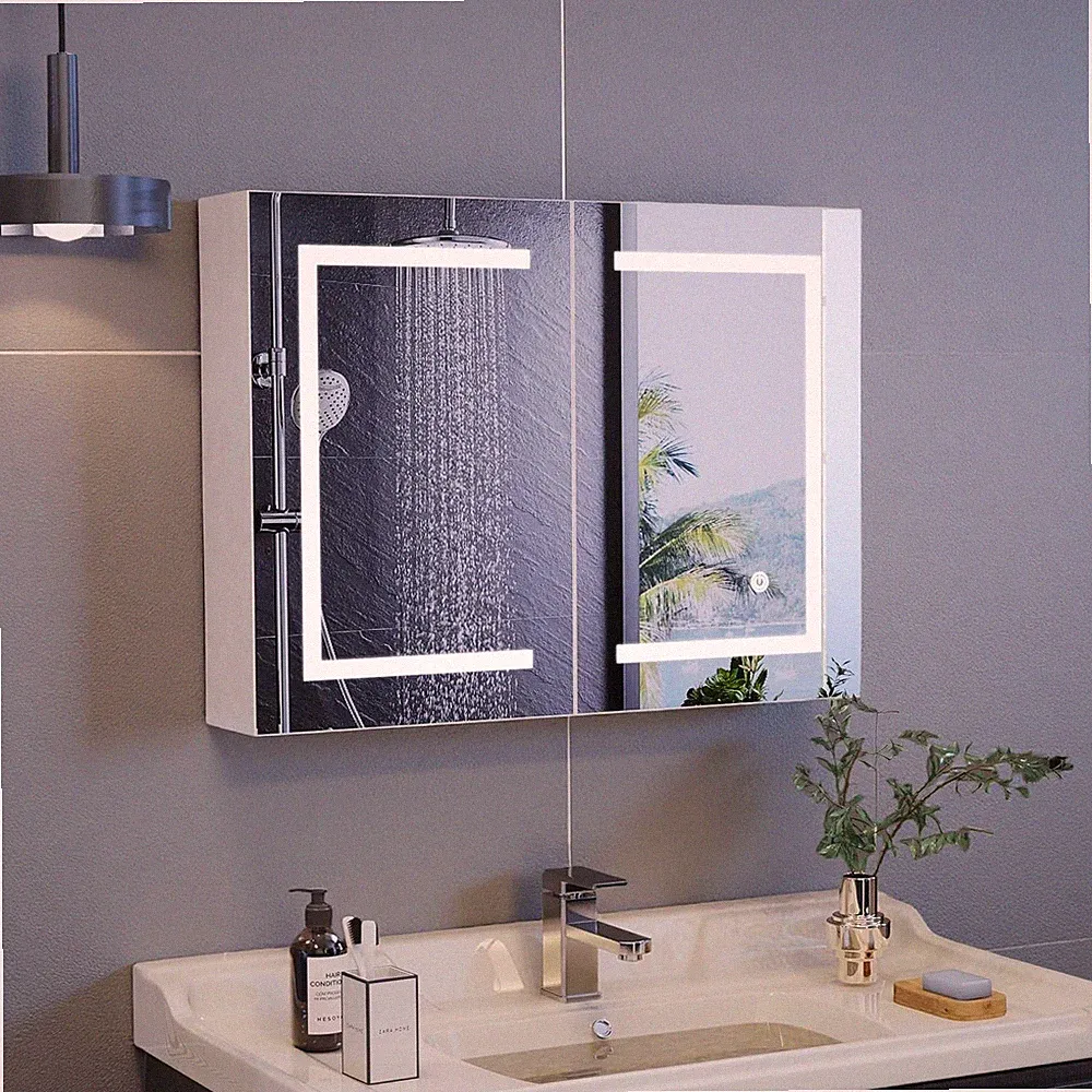 60x80cm LED Spiegelschrank Badezimmerspiegel mit Beleuchtung Spiegeltüren Möbel