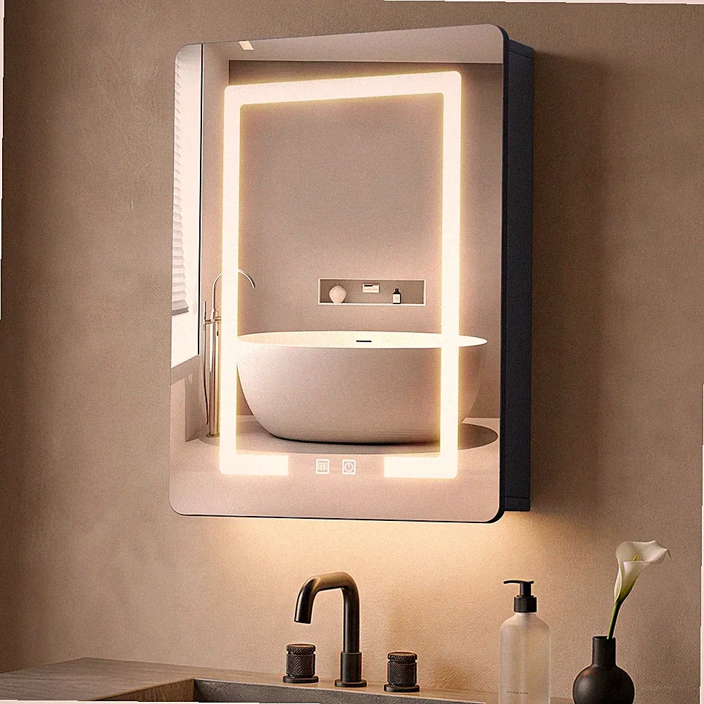 70×50cm Aluminium LED Badezimmer Spiegelschränke 3 Farben Lichtmodi Defogger