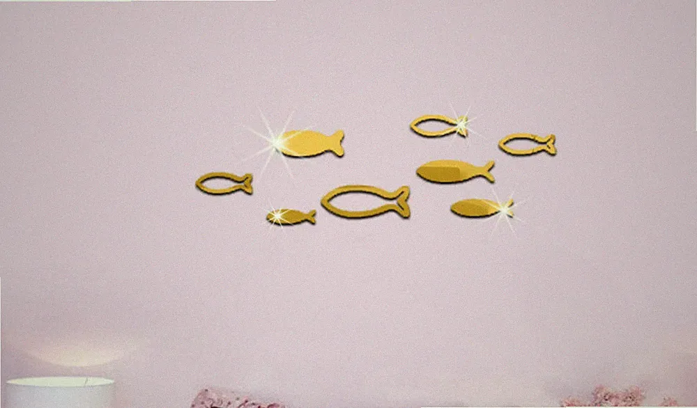 8 Fische Spiegel Set Deko Goldspiegel Kunststoff PS mit Klebepunkt Bad Dusche WC
