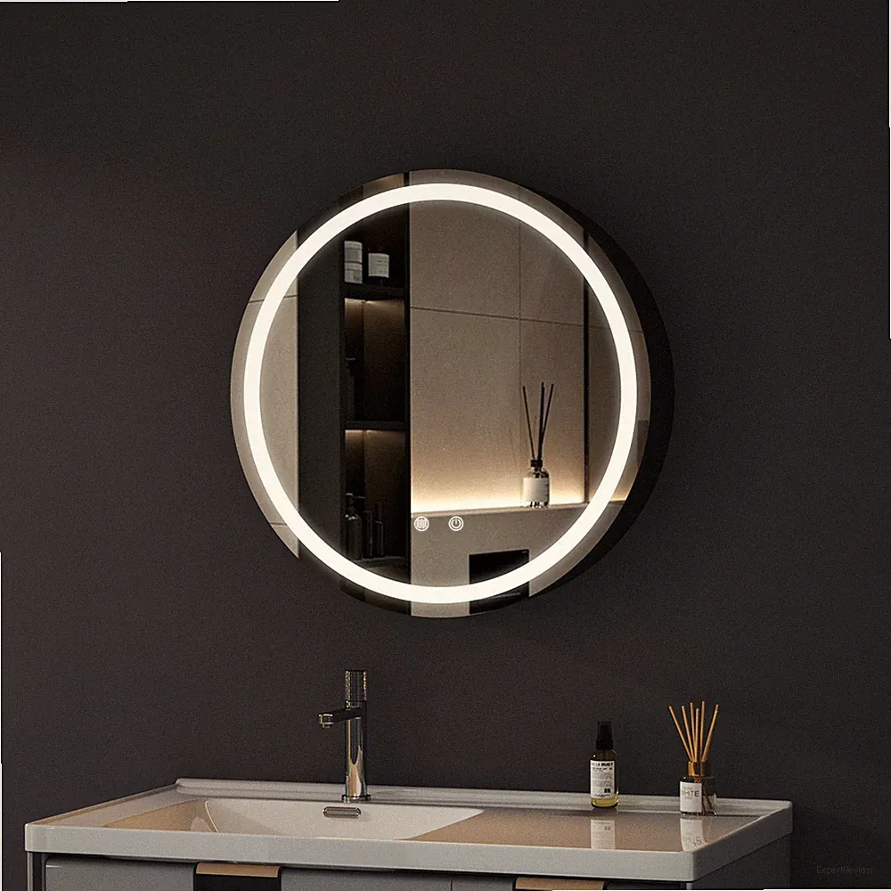 80cm 60cm Rund Spiegelschrank Schwarz Metall Bad mit Beleuchtung Beschlagfrei
