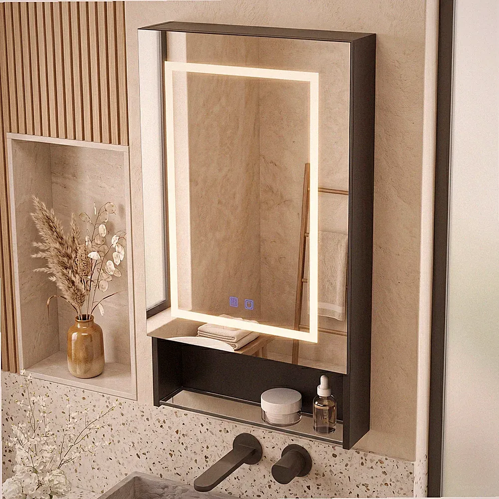 88x50cm Bad Spiegelschrank mit LED Beleuchtung Badschrank Badspiegel Regal Weiß