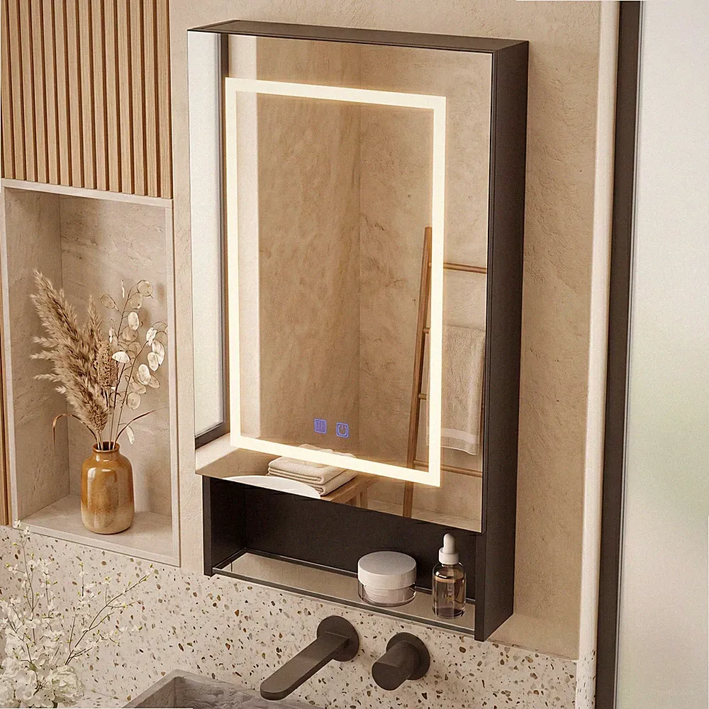 88x50cm Bad Spiegelschrank mit LED Beleuchtung Badschrank Badspiegel Regal Weiß