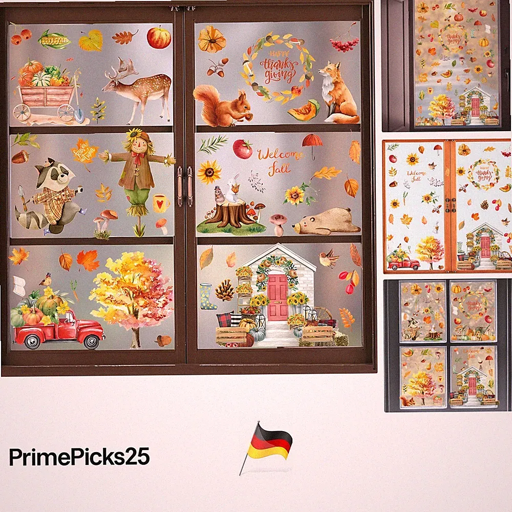9 Blätter Thanksgiving Fensterbilder Herbst Erntedank Fensterdeko Selbstklebend