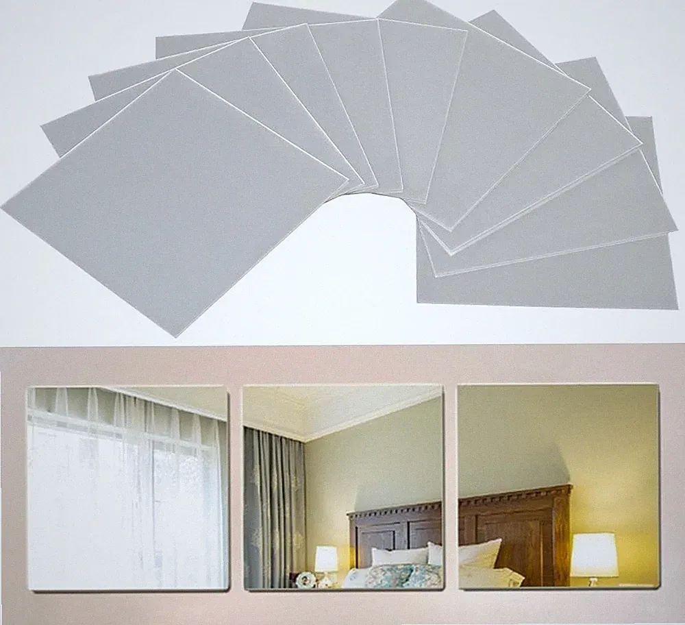 9 Stück Quadratische Selbstklebende Spiegelfliesen Set - Modernes Design
