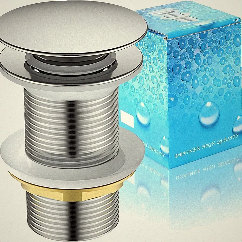 Ablaufgarnitur Waschbecken Pop-Up Click Clack Edelstahl Messing Silber