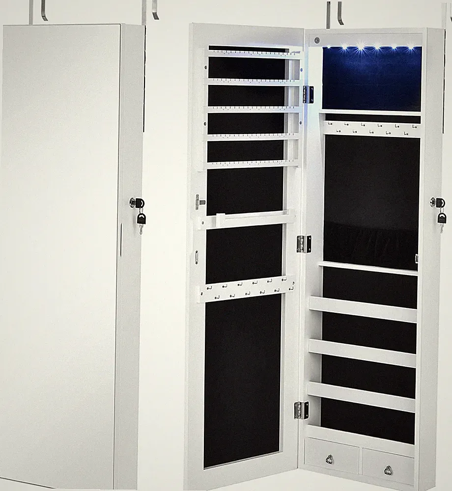 Abschließbarer Hängeschrank LED Spiegelschrank Schmuckschrank mit Schlüssel