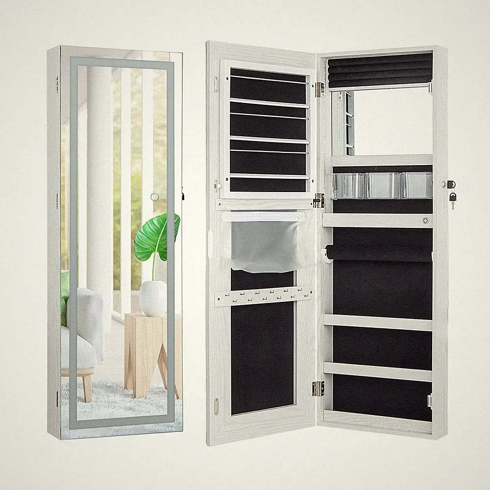 Abschließbarer Schmuckspiegelschrank 108 cm mit 3 farbigen LED-Leuchten - Schwarz