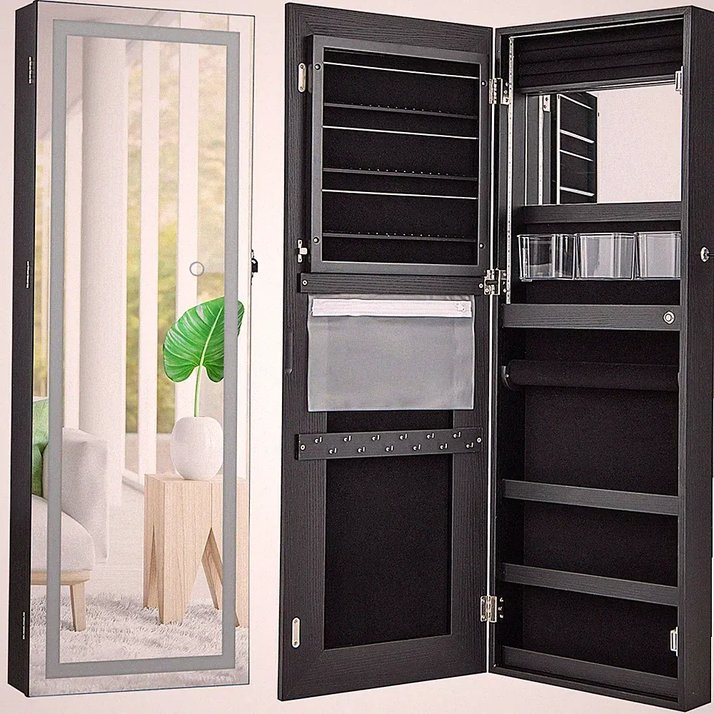 Abschließbarer Schmuckspiegelschrank 108 cm mit 3 farbigen LED-Leuchten - Weiß