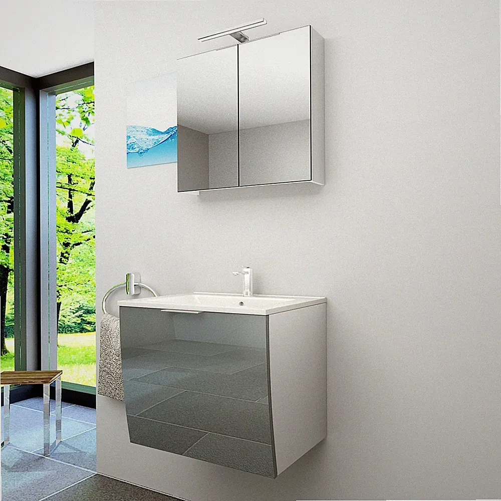 AcquaVapore Badmöbel Set Gently 1 V1 Weiß/Grau MDF Waschtisch 60cm