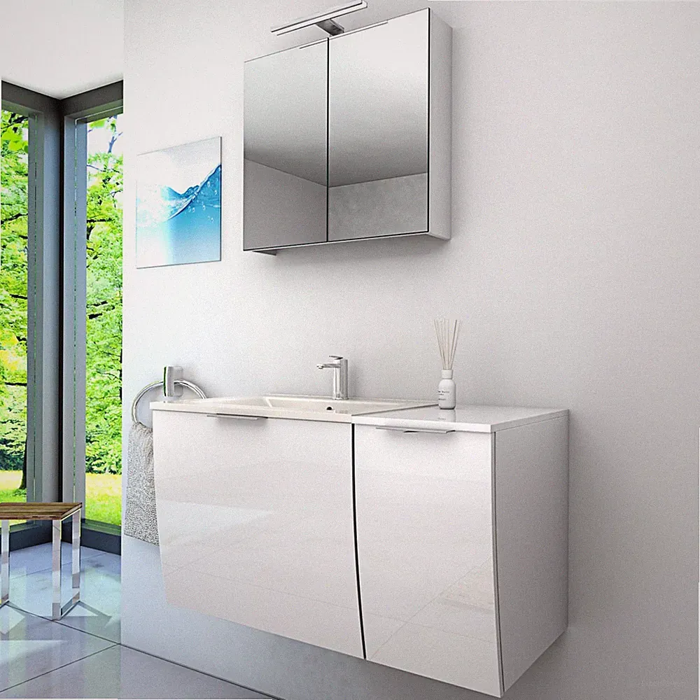 AcquaVapore Badmöbel Set Gently 1 V1 Weiß MDF Waschtisch 90cm