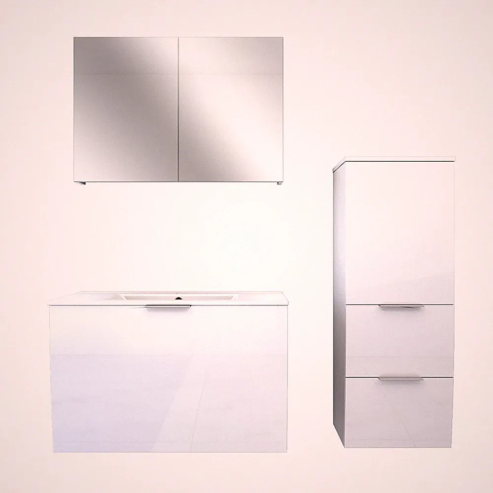 AcquaVapore Badmöbel Set Gently 1 V2 R Weiß MDF Waschtisch 80cm