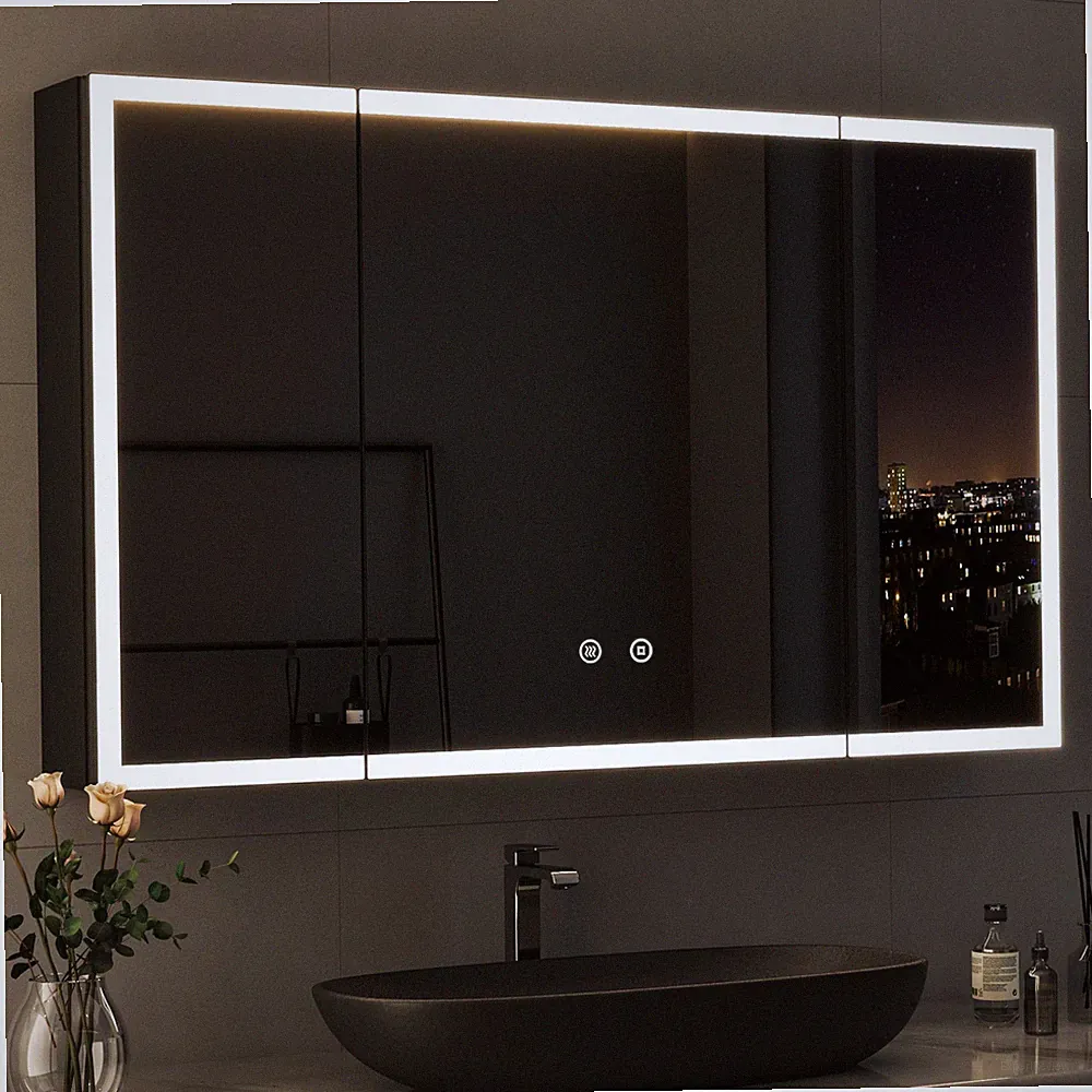 Alu 3türig Badezimmerspiegelschrank 100cm x 60cm 90x60cm Spiegelschrank mit LED