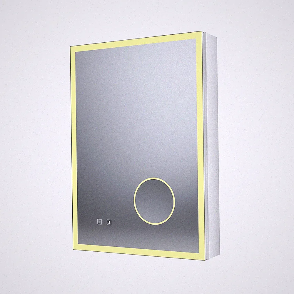 Alu Spiegelschrank 50x70 mit LED Spiegel Beschlagfrei Steckdose Wandschrank Bad