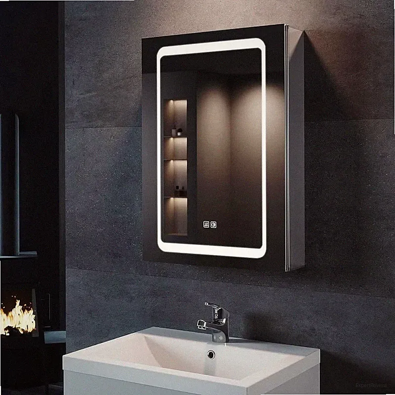 Aluminium LED Spiegelschrank 50 × 70 cm mit Beleuchtung, Anti-Beschlag & Steckdo