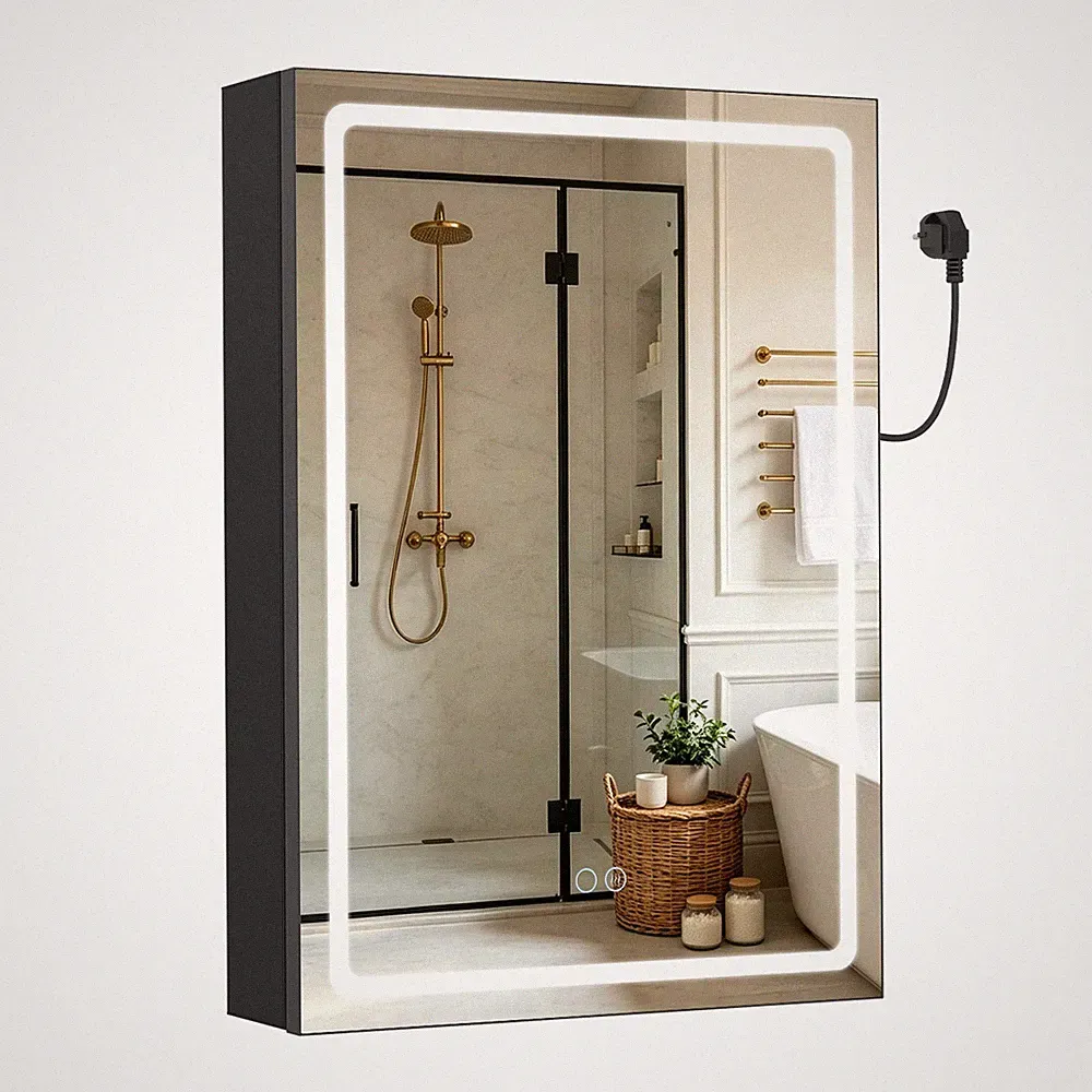 Aluminium Spiegelschrank mit LED-Beleuchtung 70x50cm Steckdosenleiste Badezimmer