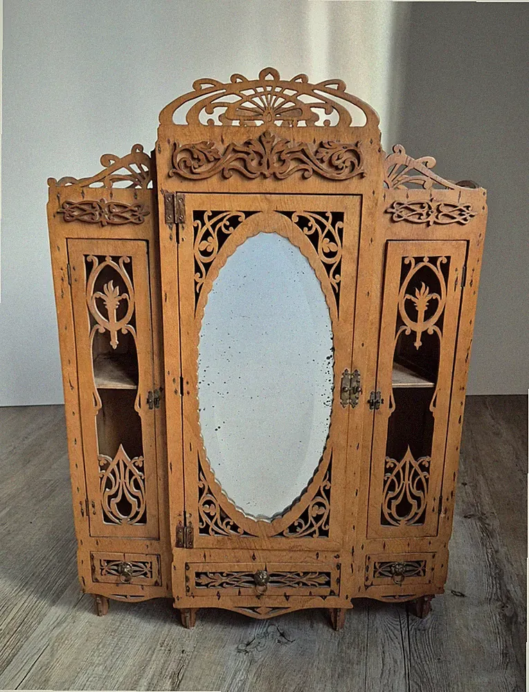 Antiker Jugendstil Toilettenschrank mit Spiegel - handgefertigt / Frisierschrank