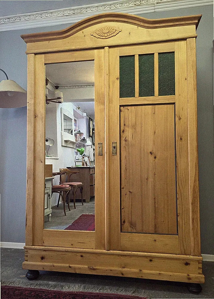 Antiker Schrank Wäscheschrank Kleiderschrank Dielenschrank Naturholz um 1900