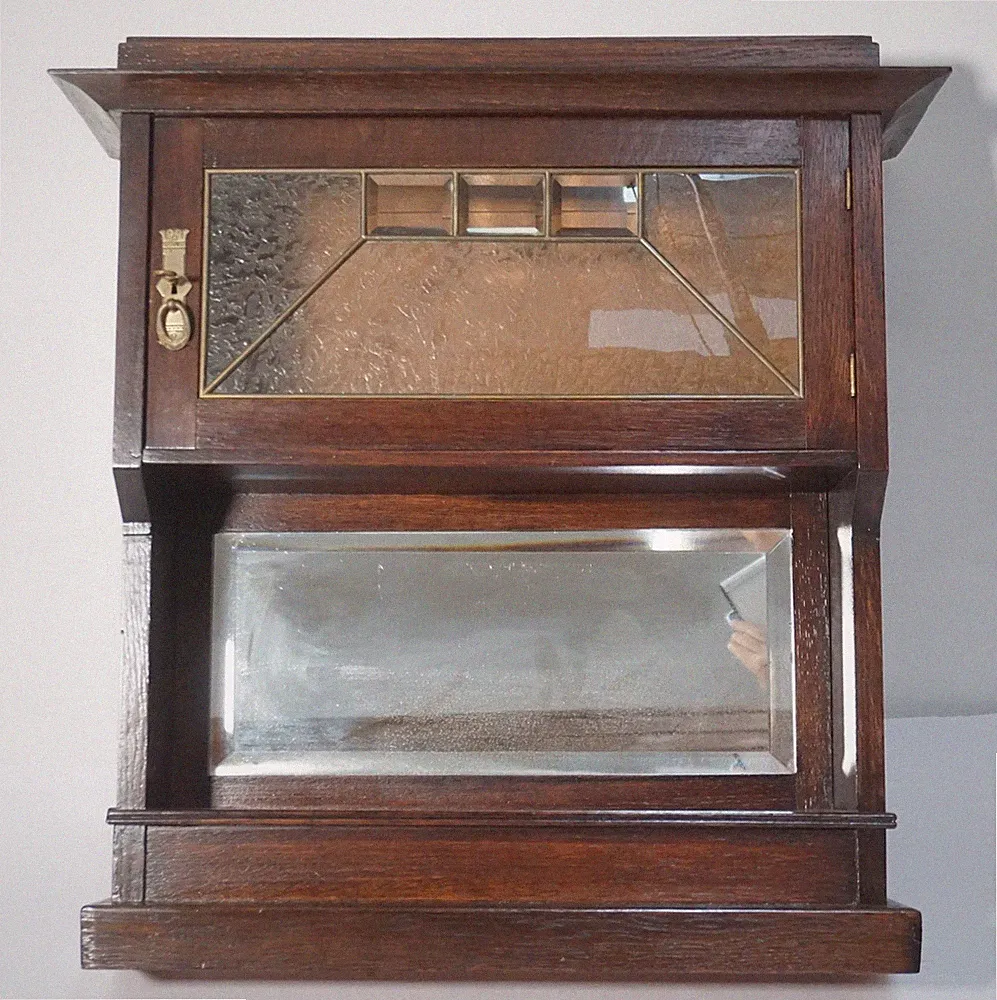 Antiker Wandschrank Hängeschrank Jugendstil bis Art Déco mit Spiegel verglast