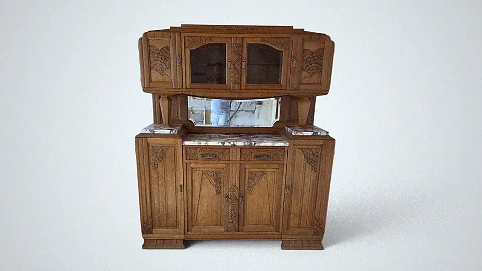 Antikes Art Déco Buffet mit Spiegel 172 x 195 x 52 cm / Marmorplatte