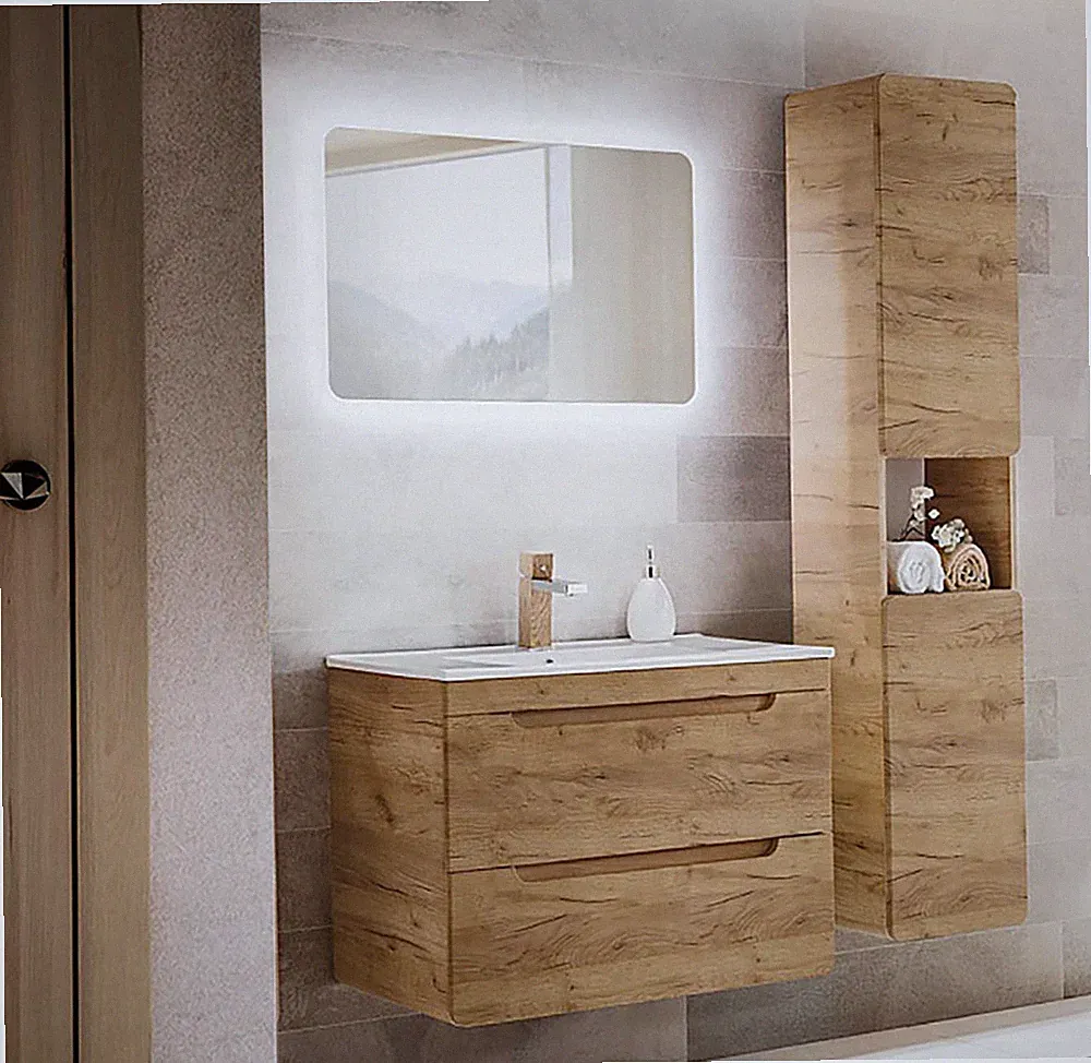 ARUBA 3-teilige Badkombination 80cm | Waschplatz, Spiegel & Schrank | Goldeiche
