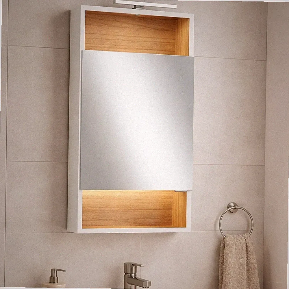 Astor Spiegelschrank Abby 46 cm – Weiß glänzend, LED-Aufsatzleuchte, Softclose