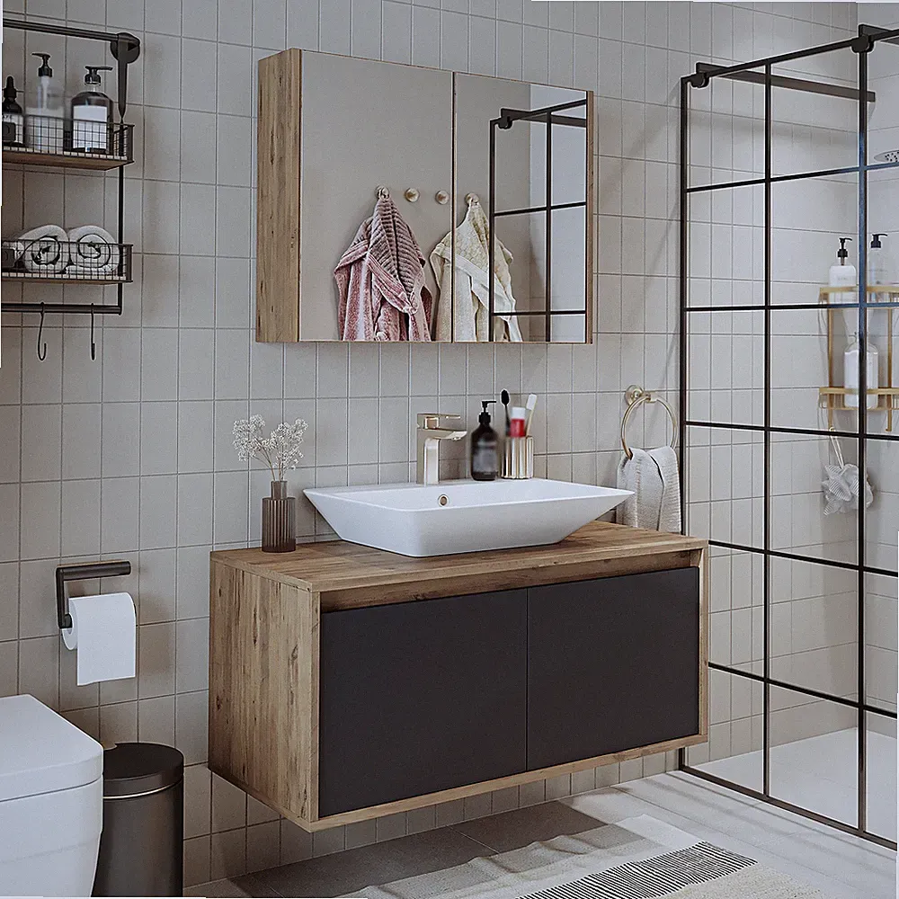 ATLANTIC-100 Badmöbel • Waschbecken mit Unterschrank • Spiegelschrank