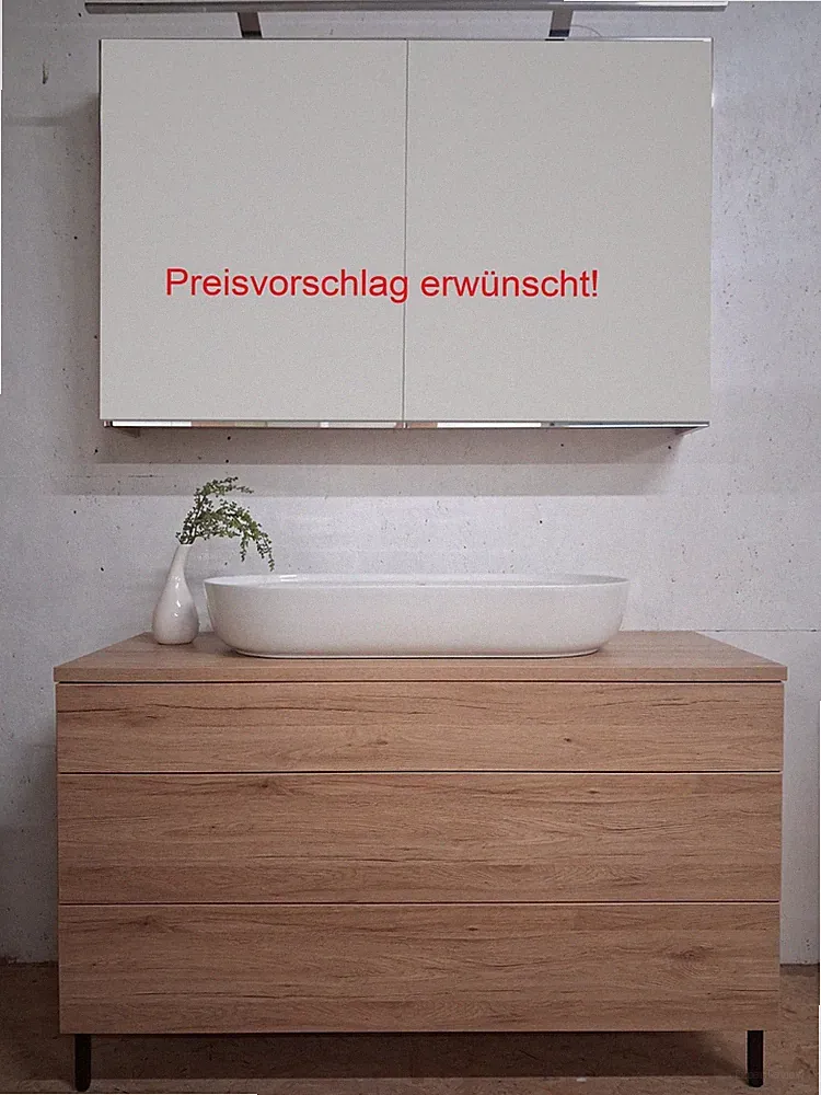Aufsatzbecken Duravit Luv 80 mit Unterschrank + Spiegelschrank 120cm, Sanremo