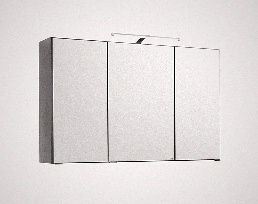Bad 3D Spiegelschrank Florida in Graphitgrau 100 cm breit mit LED Aufbauleuchte