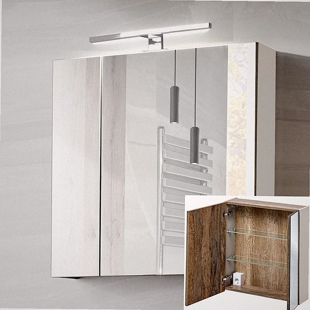 Bad Badezimmer Spiegelschrank Schrank Spiegel LED Beleuchtung Grau 60 cm breit