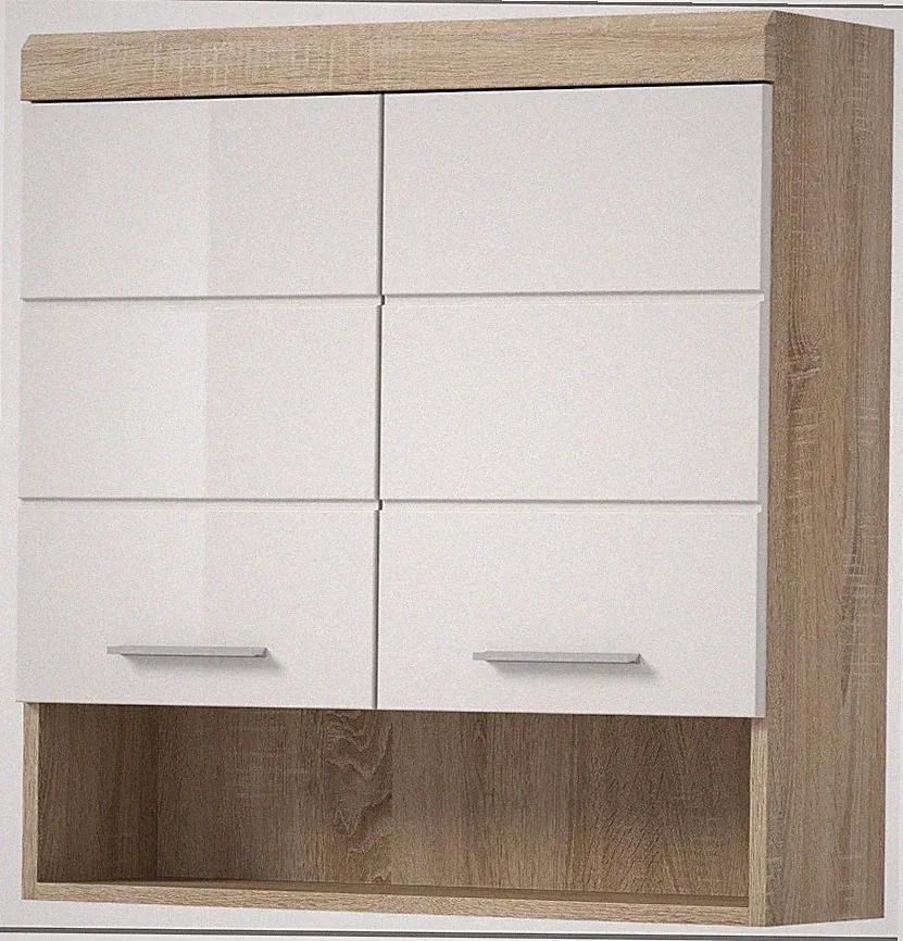 Bad Hängeschrank LAMBADA Sonoma Eiche Weiß Hochglanz 74 cm Badschrank NEU