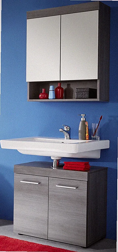 Bad Möbel Set Waschbeckenunterschrank Spiegelschrank grau Sardegna 60 cm Runner